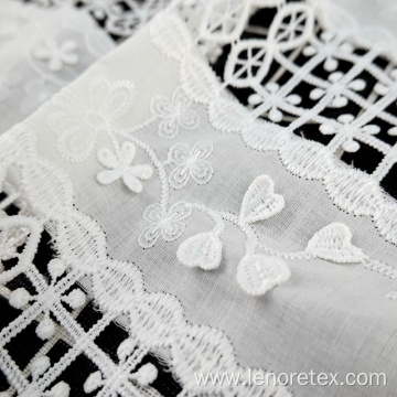 White Polyester Woven Flower Cutwork Lace Embroidery Fabric